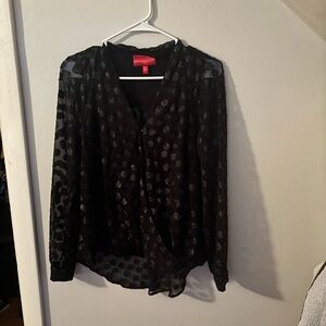Jennifer Lopez Black Sheer Polka Dot Blouse